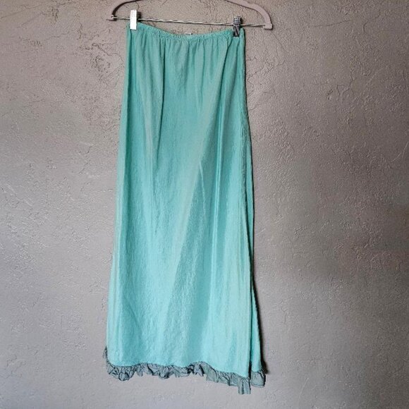 DOSA Designer Aqua 100% Stretch Silk Ruffled Iridescent Boho Maxi Skirt Size 2 - Picture 3 of 4